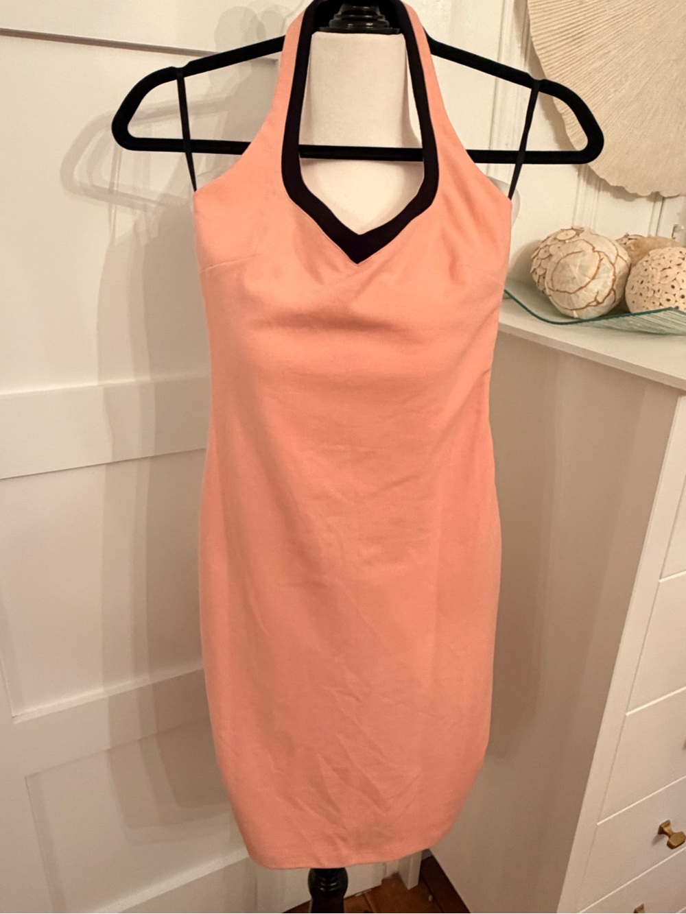 Kardashian Kollection Pale Pink Halter Sheath Dress with Black Trim